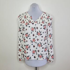 Lucky Brand White Floral Long Sleeve Blouse | M